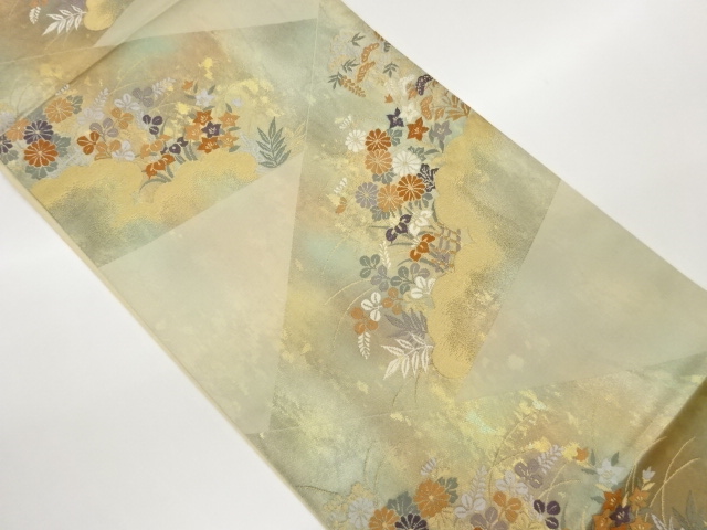 JAPANESE FUKURO OBI / WOVEN AUTUMN FLOWERS